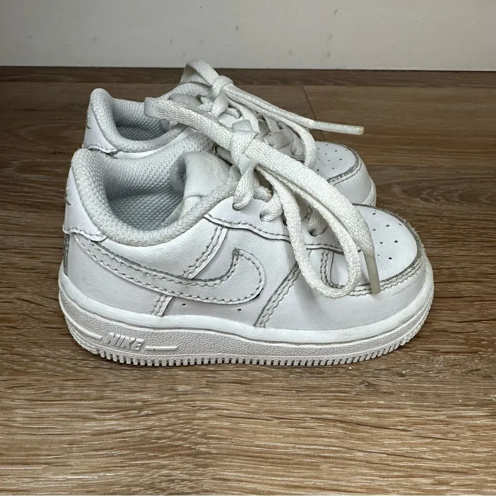 Nike Airforce 1 Low Triple White Leather Baby Sneaker Shoes, Size 5C
